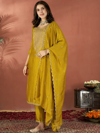 Vegaa Fashion Mustard Vichitra Silk Embroidered Salwar Suit