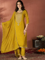 Thumbnail for Vegaa Fashion Mustard Vichitra Silk Embroidered Salwar Suit