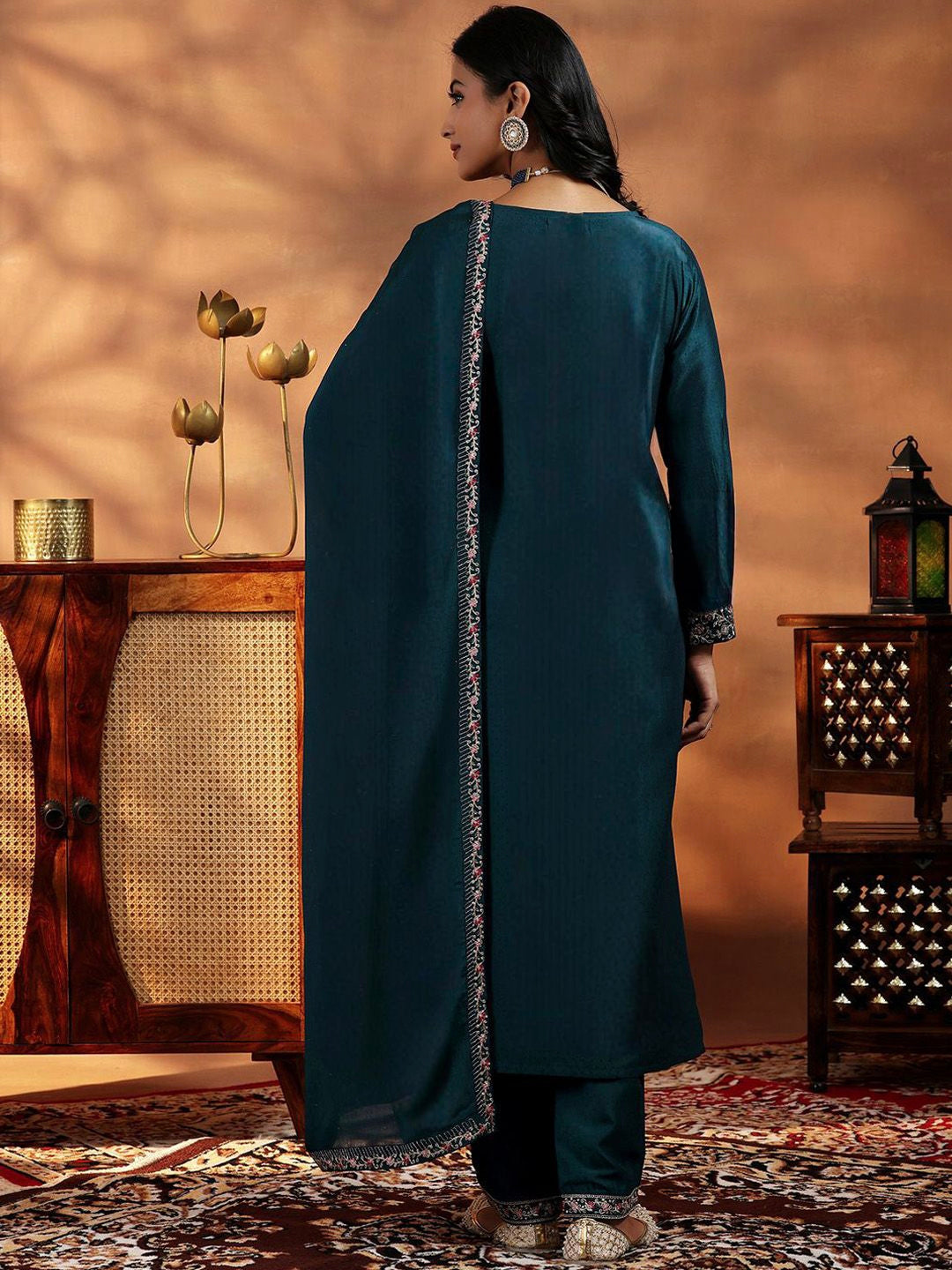 Vegaa Fashion Rama Mustard Vichitra Silk Embroidered Salwar Suit