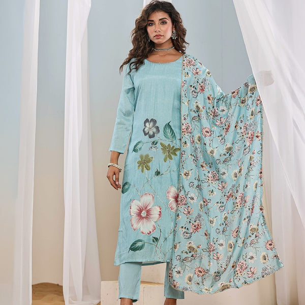 Vegaa Fashion Sky Blue Franch Crab Printed Salwar Suit