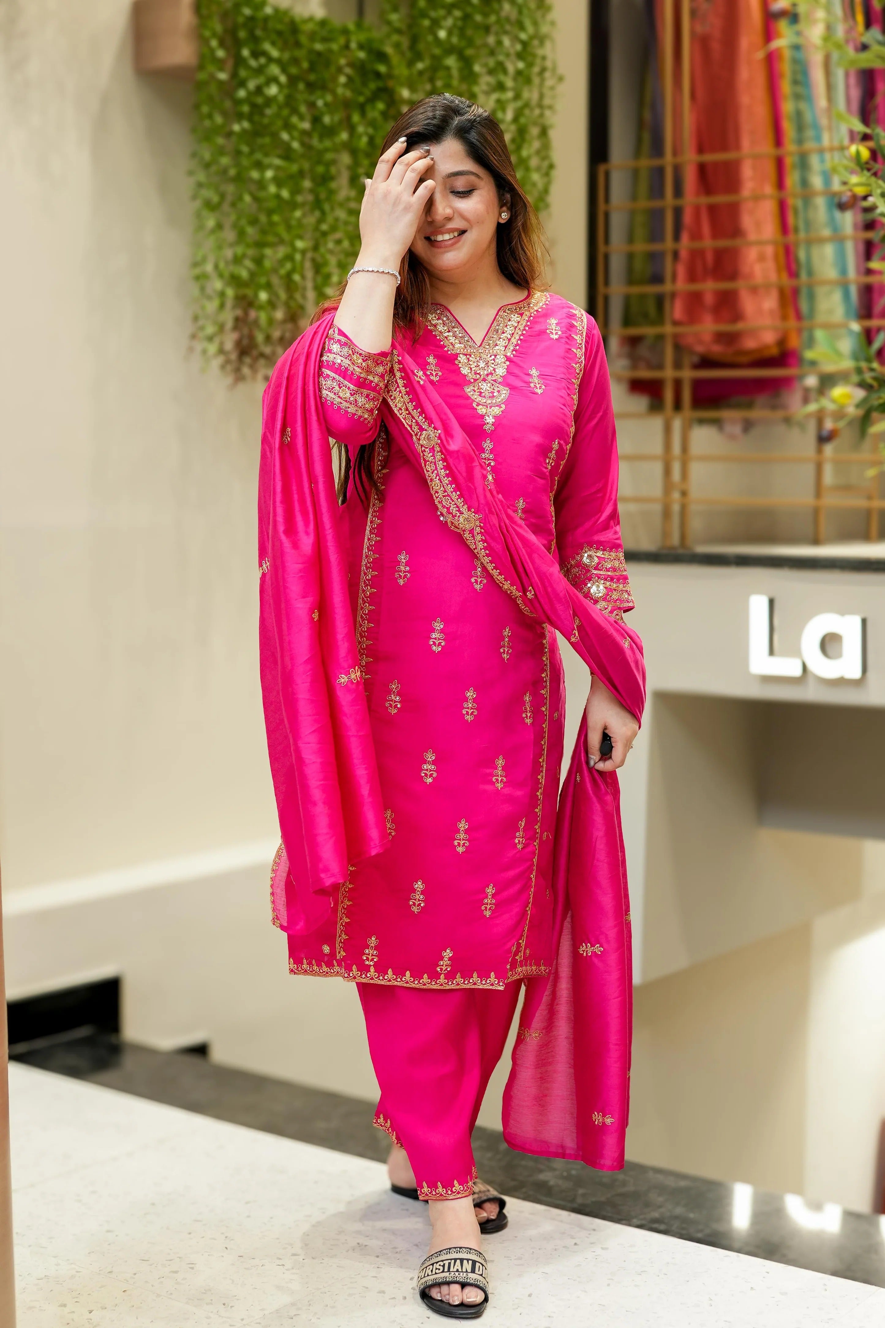 Vegaa Fashion Pink Chanderi Silk Embroidered Salwar Suit