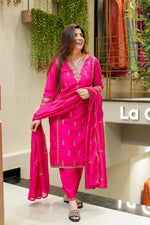 Thumbnail for Vegaa Fashion Pink Chanderi Silk Embroidered Salwar Suit