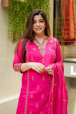 Thumbnail for Vegaa Fashion Pink Chanderi Silk Embroidered Salwar Suit