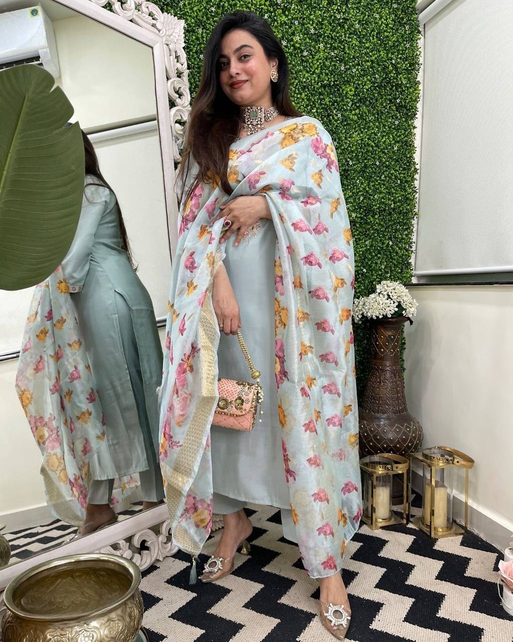 Vegaa Fashion Sky Blue Chanderi Silk Embroidered Salwar Suit