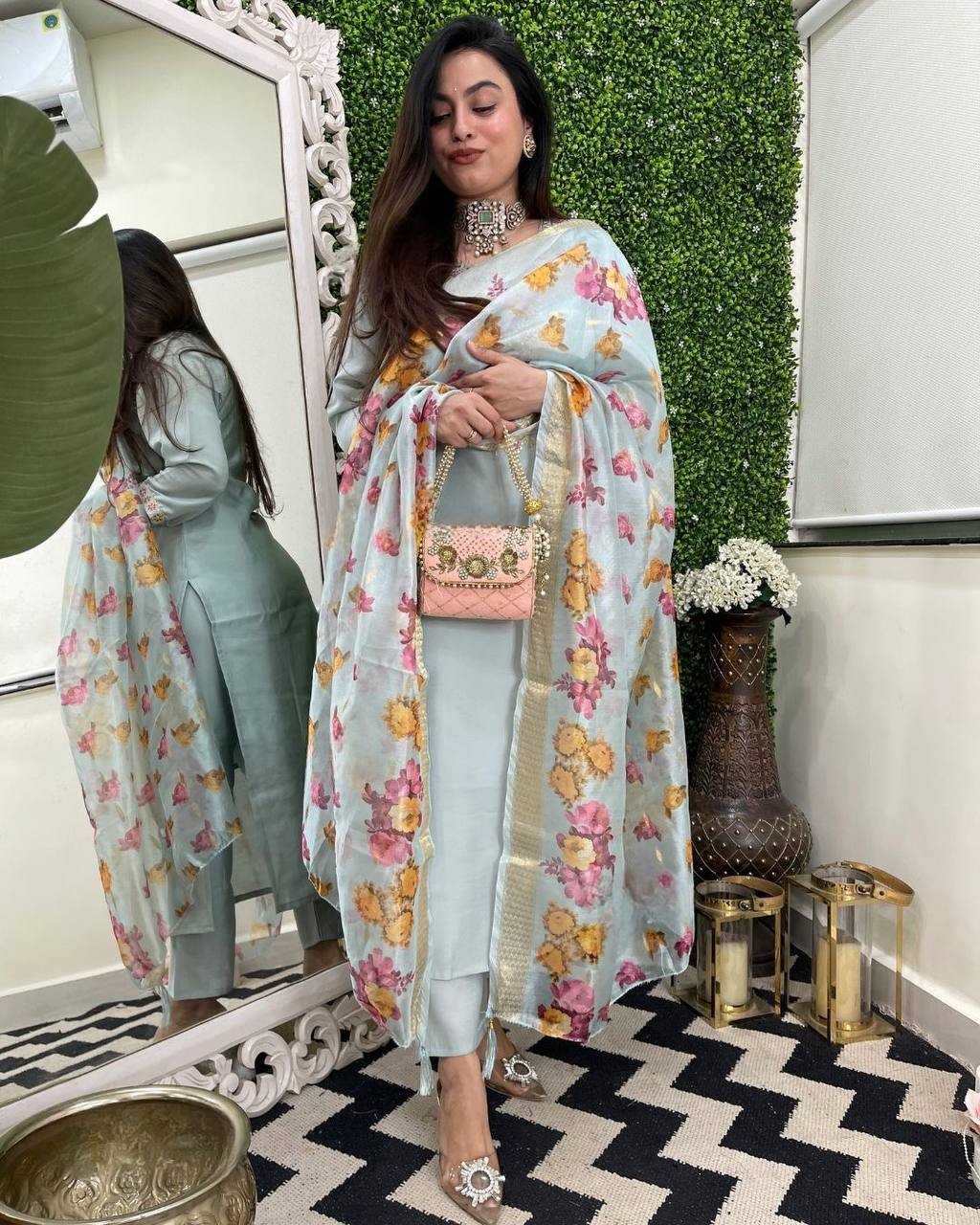 Vegaa Fashion Sky Blue Chanderi Silk Embroidered Salwar Suit