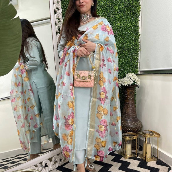 Vegaa Fashion Sky Blue Chanderi Silk Embroidered Salwar Suit