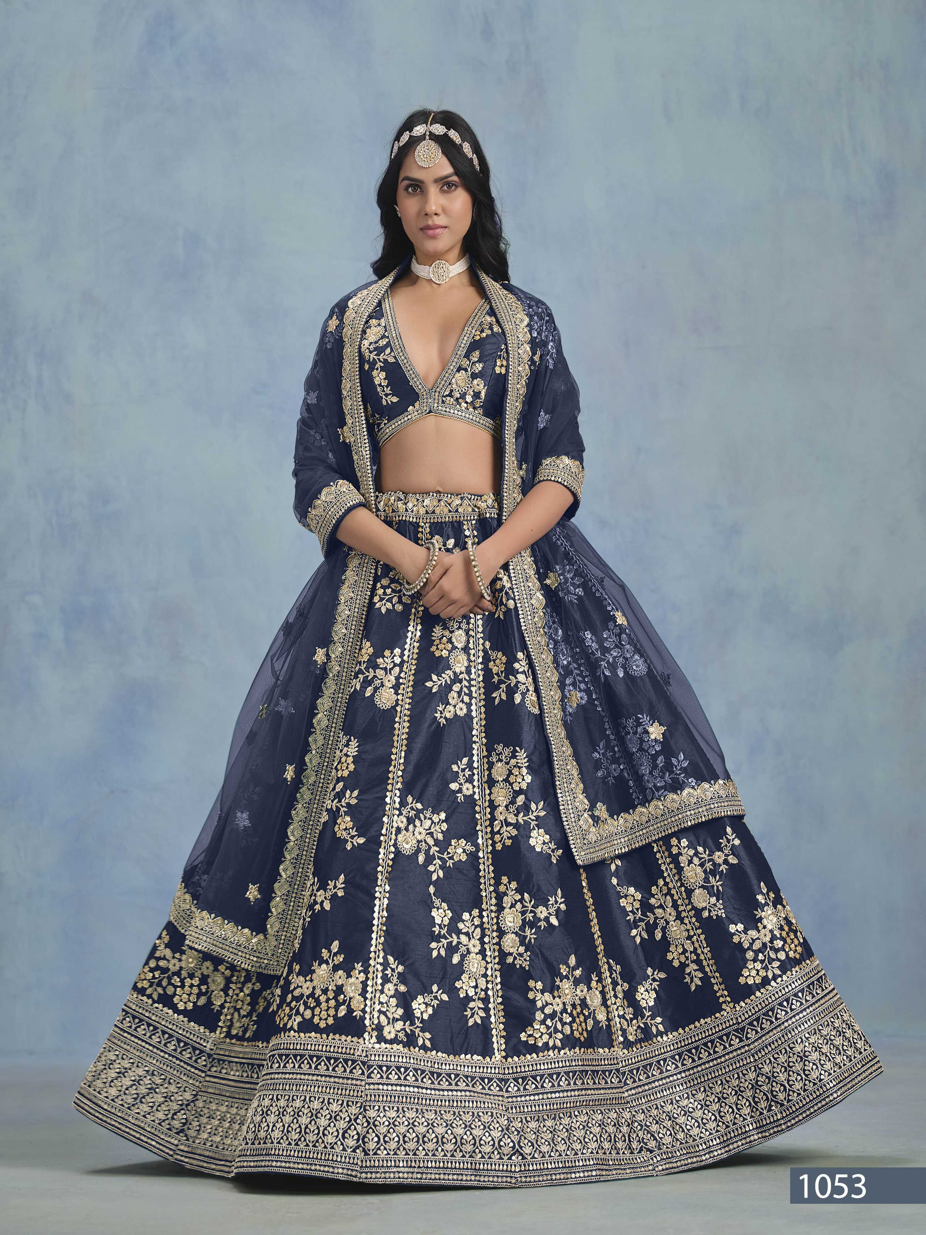 Anaita Navy Blue Embroidered Heavy Art Silk Designer Lehenga With Blouse - Distacart