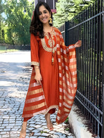 Thumbnail for Vegaa Fashion Orange Chanderi Silk Embroidered Salwar Suit