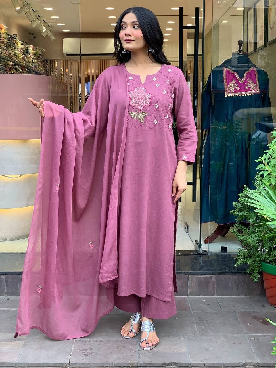 Vegaa Fashion Onion Pink Cotton Embroidered Salwar Suit