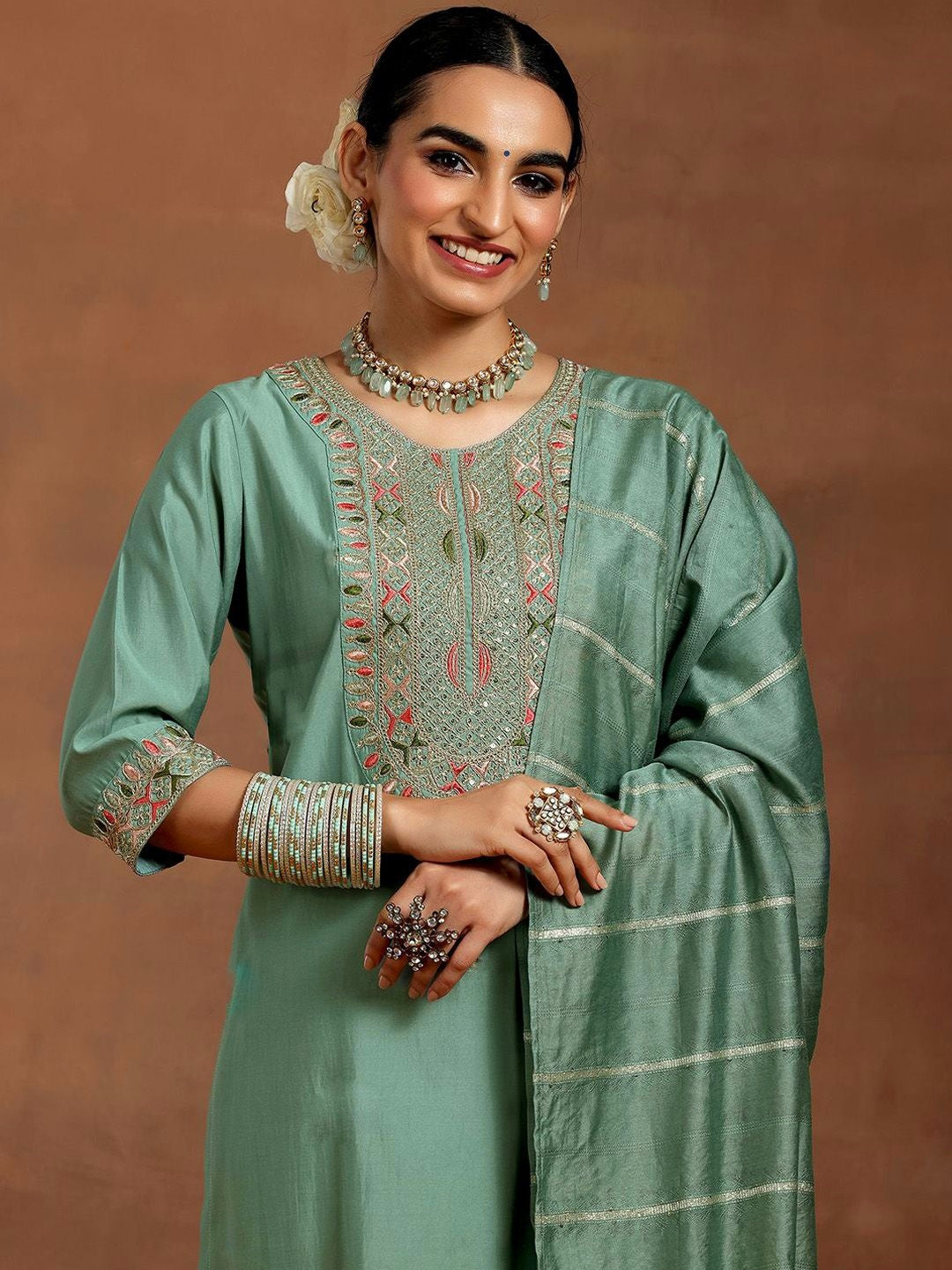Vegaa Fashion Bottel Green Chanderi Silk Embroidered Salwar Suit