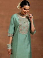 Thumbnail for Vegaa Fashion Bottel Green Chanderi Silk Embroidered Salwar Suit