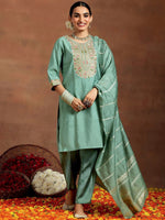 Thumbnail for Vegaa Fashion Bottel Green Chanderi Silk Embroidered Salwar Suit