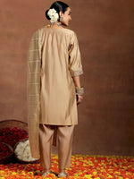 Thumbnail for Vegaa Fashion Cream Chanderi Silk Embroidered Salwar Suit