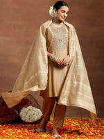 Thumbnail for Vegaa Fashion Cream Chanderi Silk Embroidered Salwar Suit