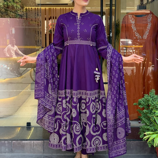 Vegaa Fashion Violet Muslin Cotton Embroidered Salwar Suit - Distacart