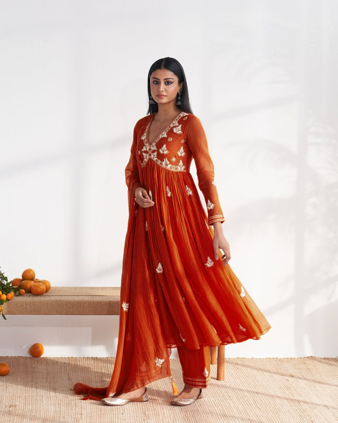 Vegaa Fashion Orange Vichitra Silk Embroidered Salwar Suit