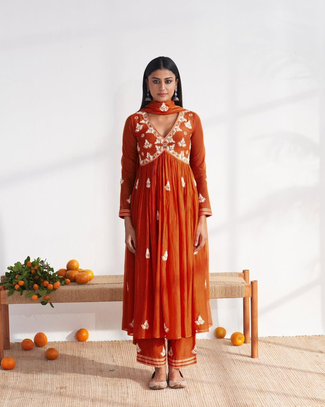 Vegaa Fashion Orange Vichitra Silk Embroidered Salwar Suit