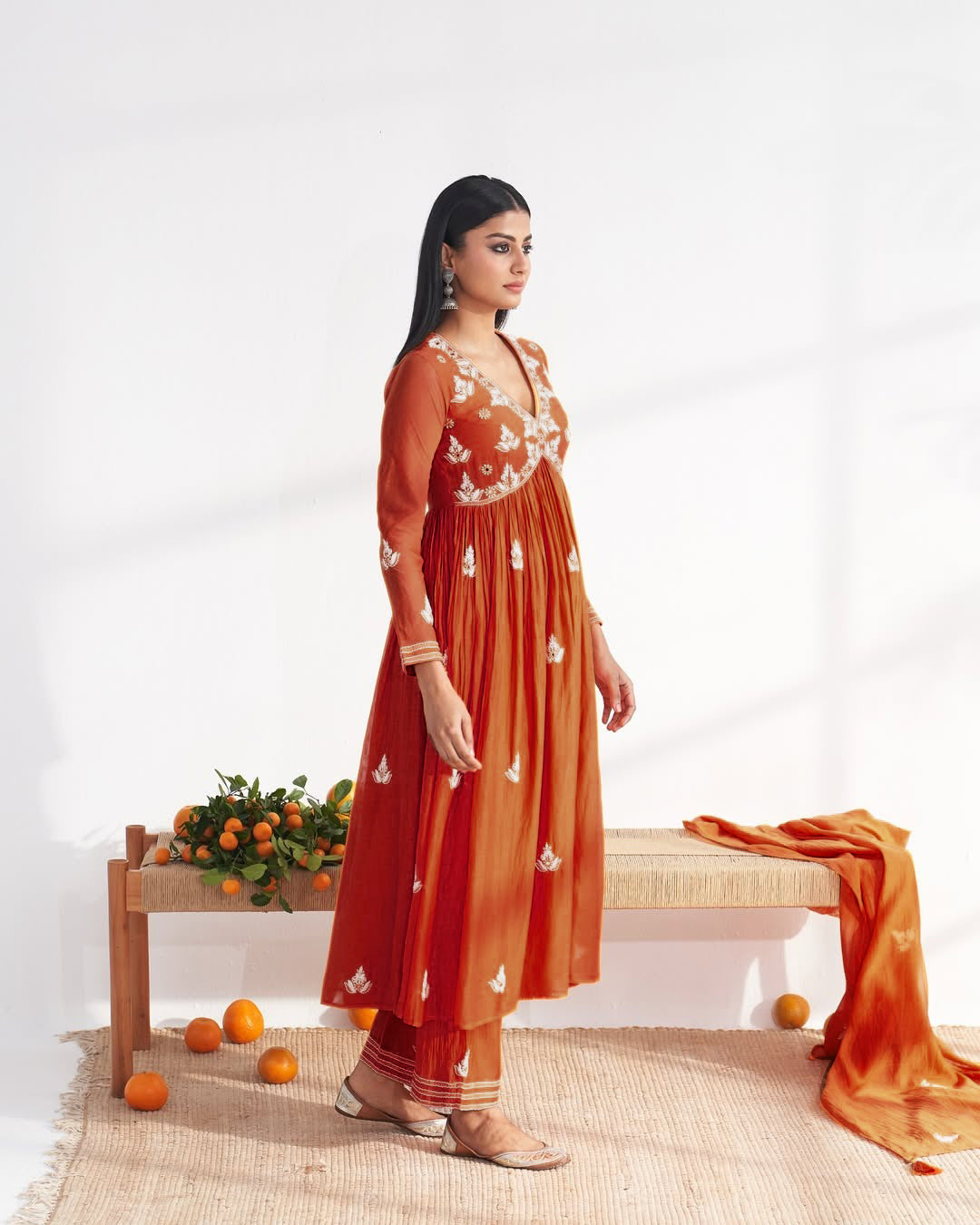 Vegaa Fashion Orange Vichitra Silk Embroidered Salwar Suit