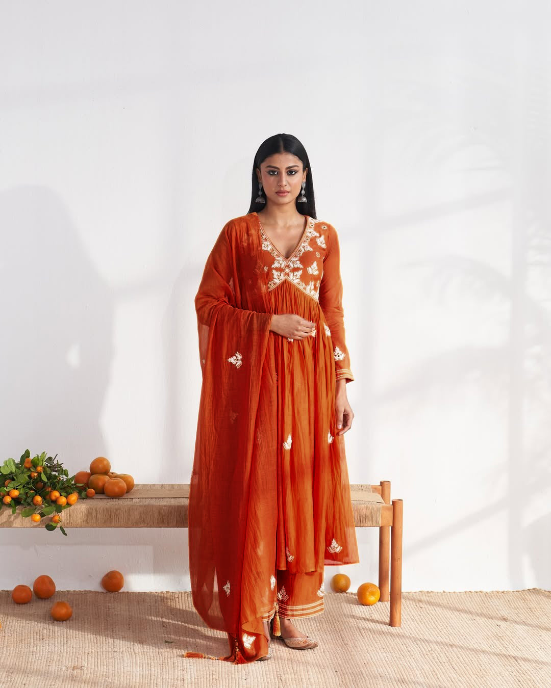 Vegaa Fashion Orange Vichitra Silk Embroidered Salwar Suit