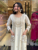 Thumbnail for Vegaa Fashion Off White Art Silk Embroidered Salwar Suit