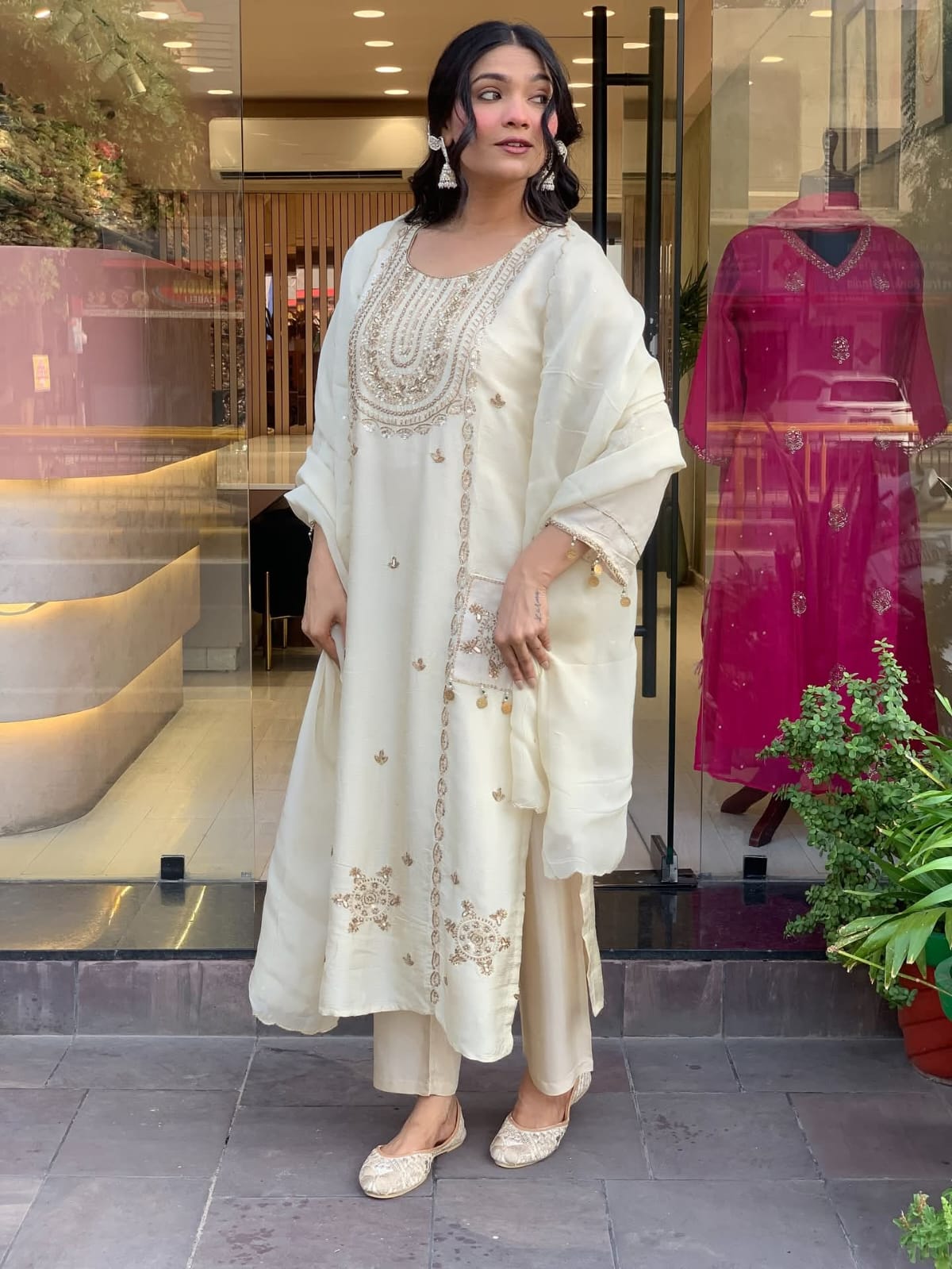 Vegaa Fashion Off White Art Silk Embroidered Salwar Suit