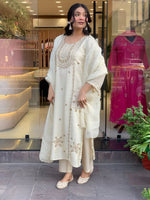 Thumbnail for Vegaa Fashion Off White Art Silk Embroidered Salwar Suit