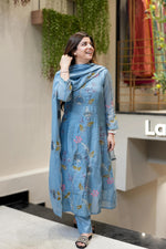 Thumbnail for Vegaa Fashion Light Blue Viscose Chanderi Embroidered Salwar Suit