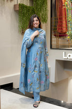 Thumbnail for Vegaa Fashion Light Blue Viscose Chanderi Embroidered Salwar Suit