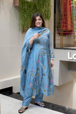 Thumbnail for Vegaa Fashion Light Blue Viscose Chanderi Embroidered Salwar Suit