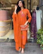 Thumbnail for Vegaa Fashion Orange Reyon Embroidered Salwar Suit