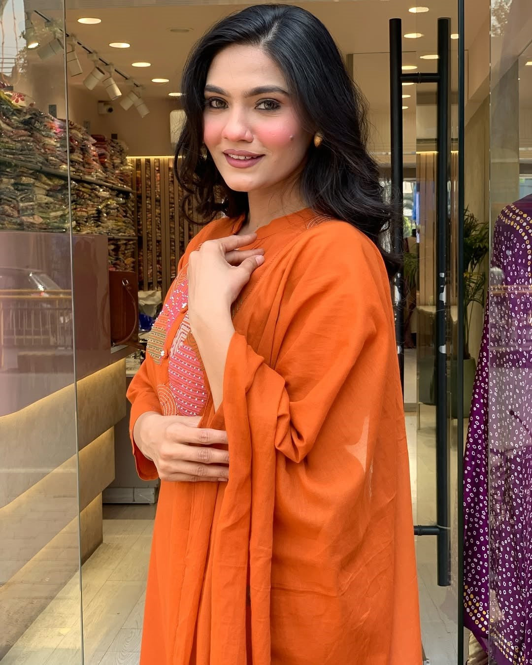 Vegaa Fashion Orange Reyon Embroidered Salwar Suit