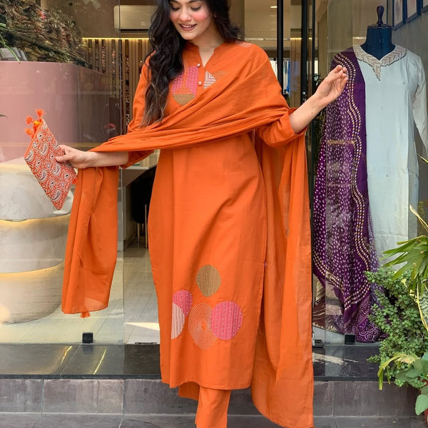 Vegaa Fashion Orange Reyon Embroidered Salwar Suit - Distacart