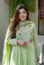 Thumbnail for Vegaa Fashion Light Green Chanderi Silk Embroidered Salwar Suit