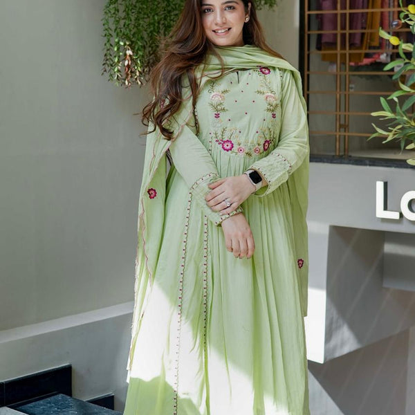 Vegaa Fashion Light Green Chanderi Silk Embroidered Salwar Suit - Distacart