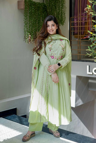 Vegaa Fashion Light Green Chanderi Silk Embroidered Salwar Suit