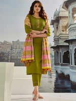 Thumbnail for Vegaa Fashion Mahendi Muslin Cotton Embroidered Salwar Suit