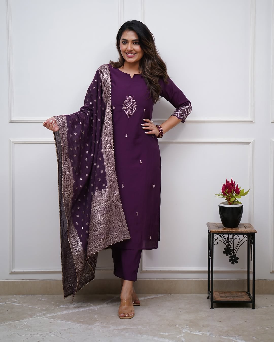 Vegaa Fashion Purple Chanderi Silk Embroidered Salwar Suit - Distacart