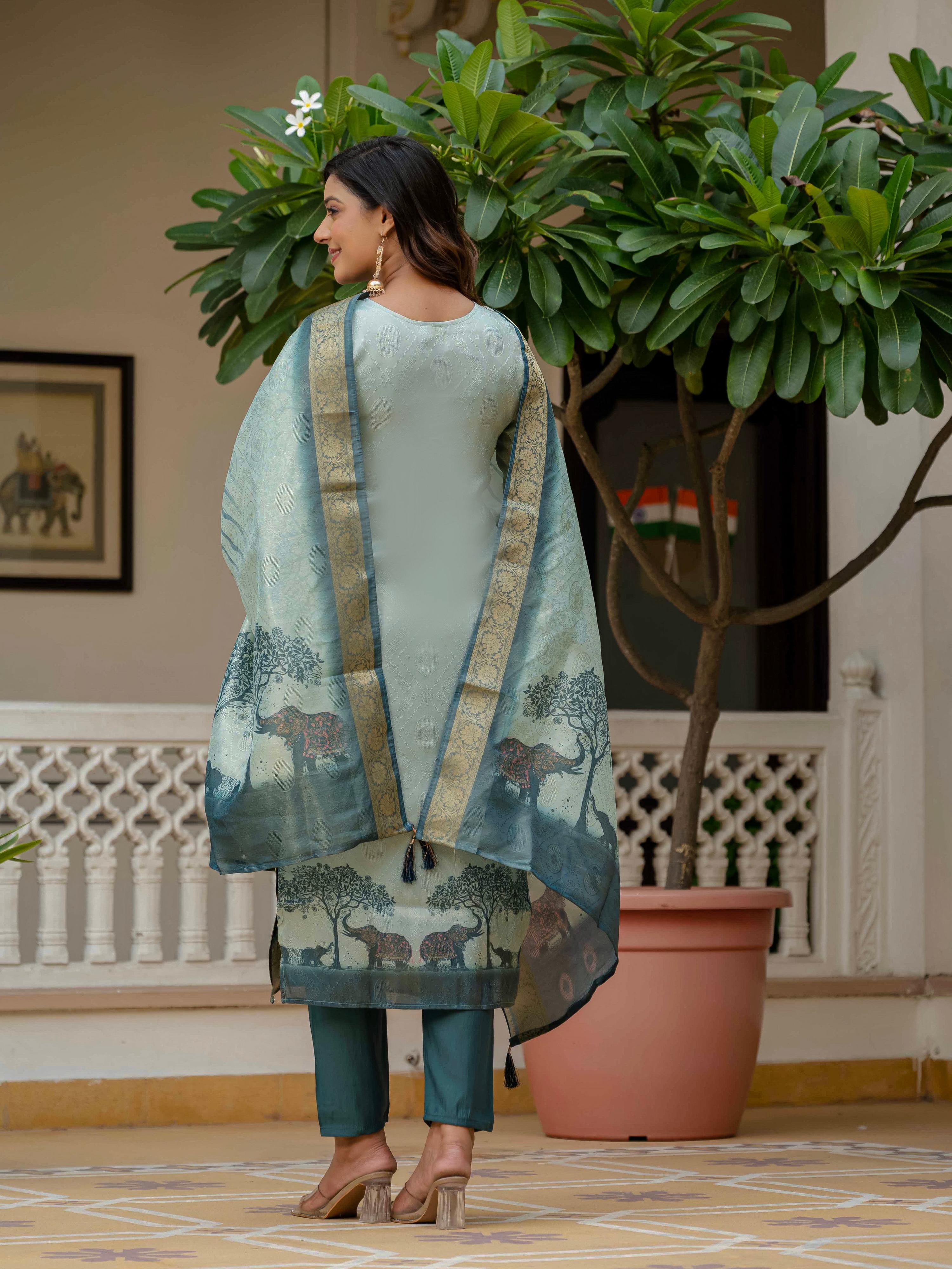 Vegaa Fashion Pista Green Jacquard Silk Printed Salwar Suit