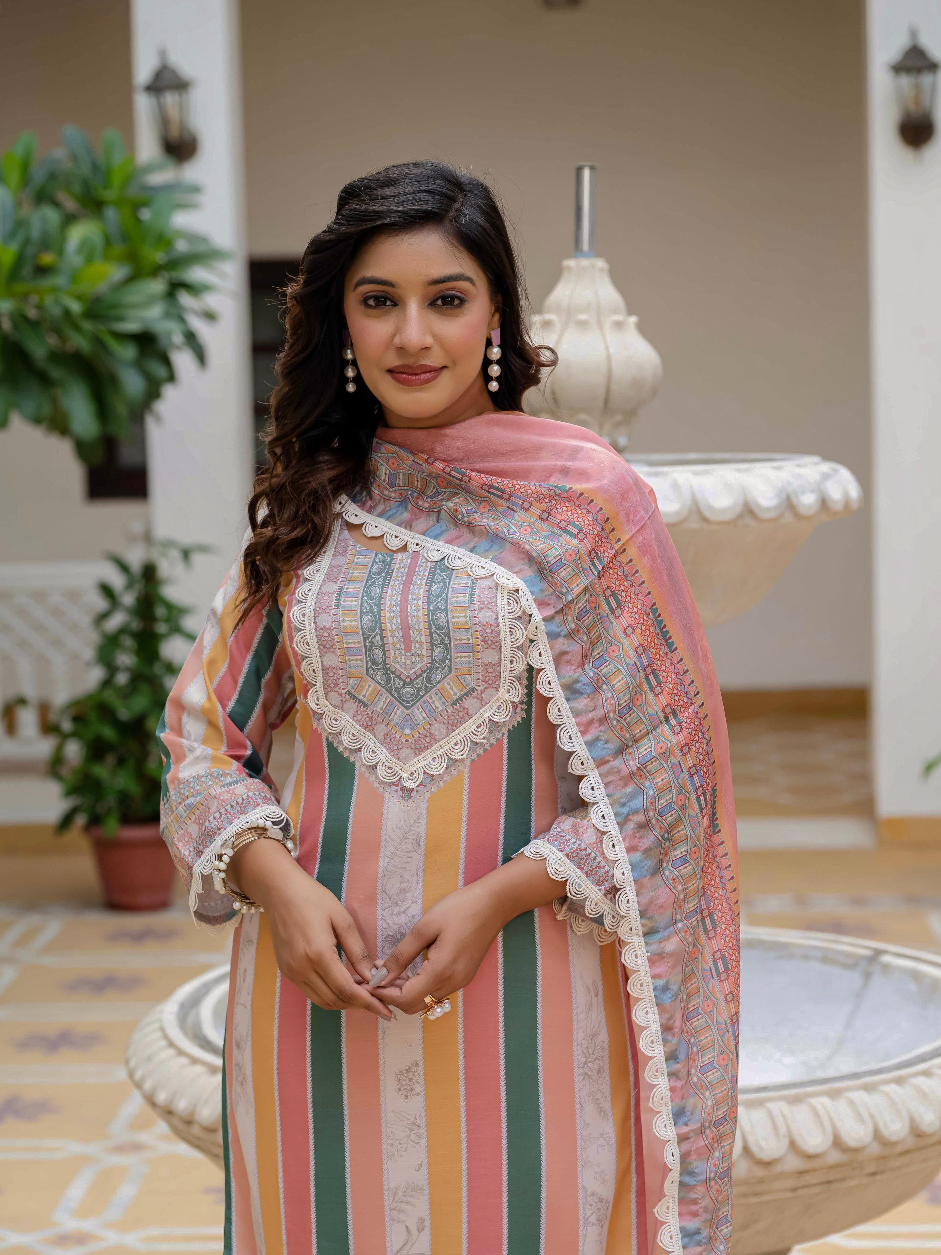 Vegaa Fashion Orange Rayon Embroidered Salwar Suit