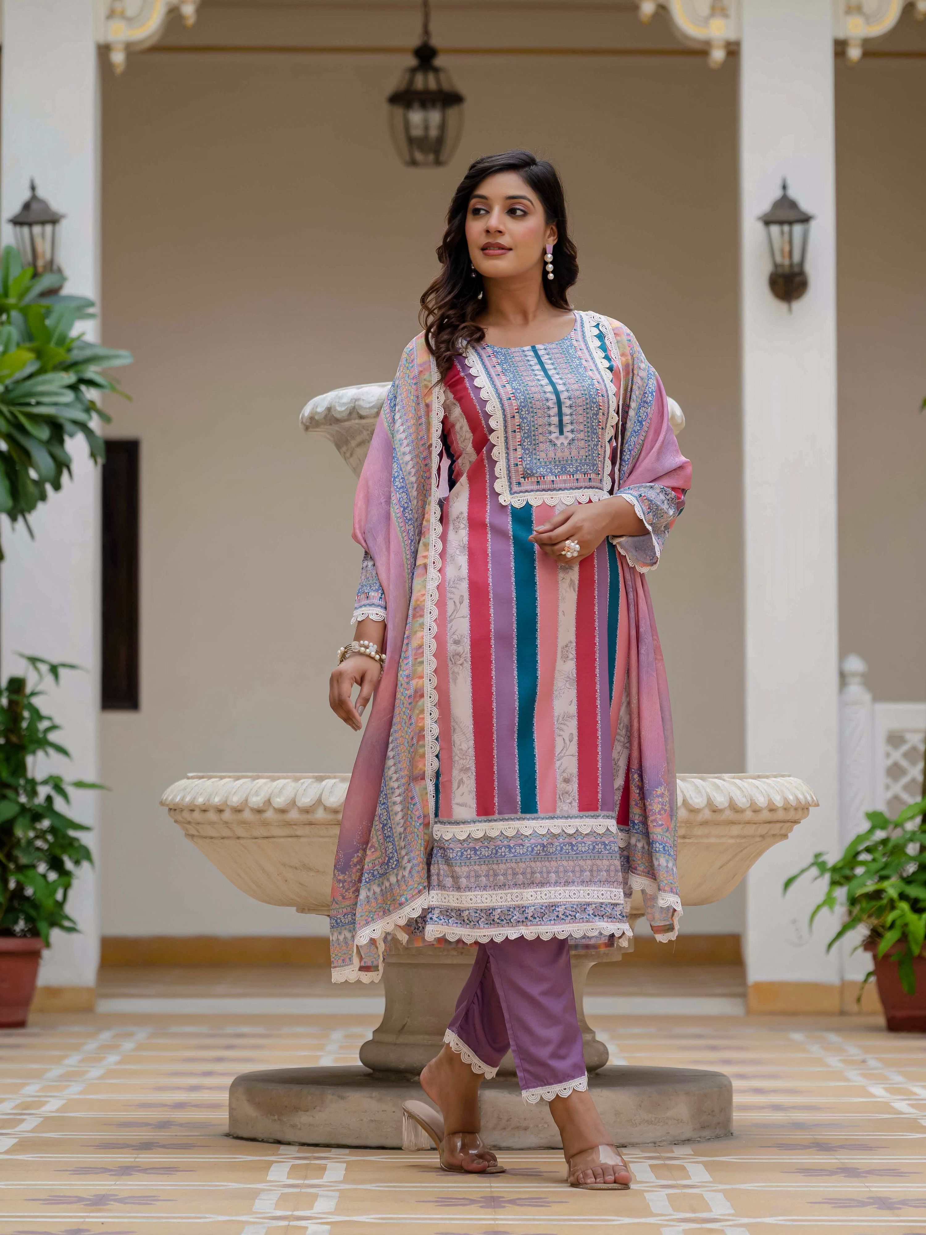 Vegaa Fashion Pink Rayon Embroidered Salwar Suit