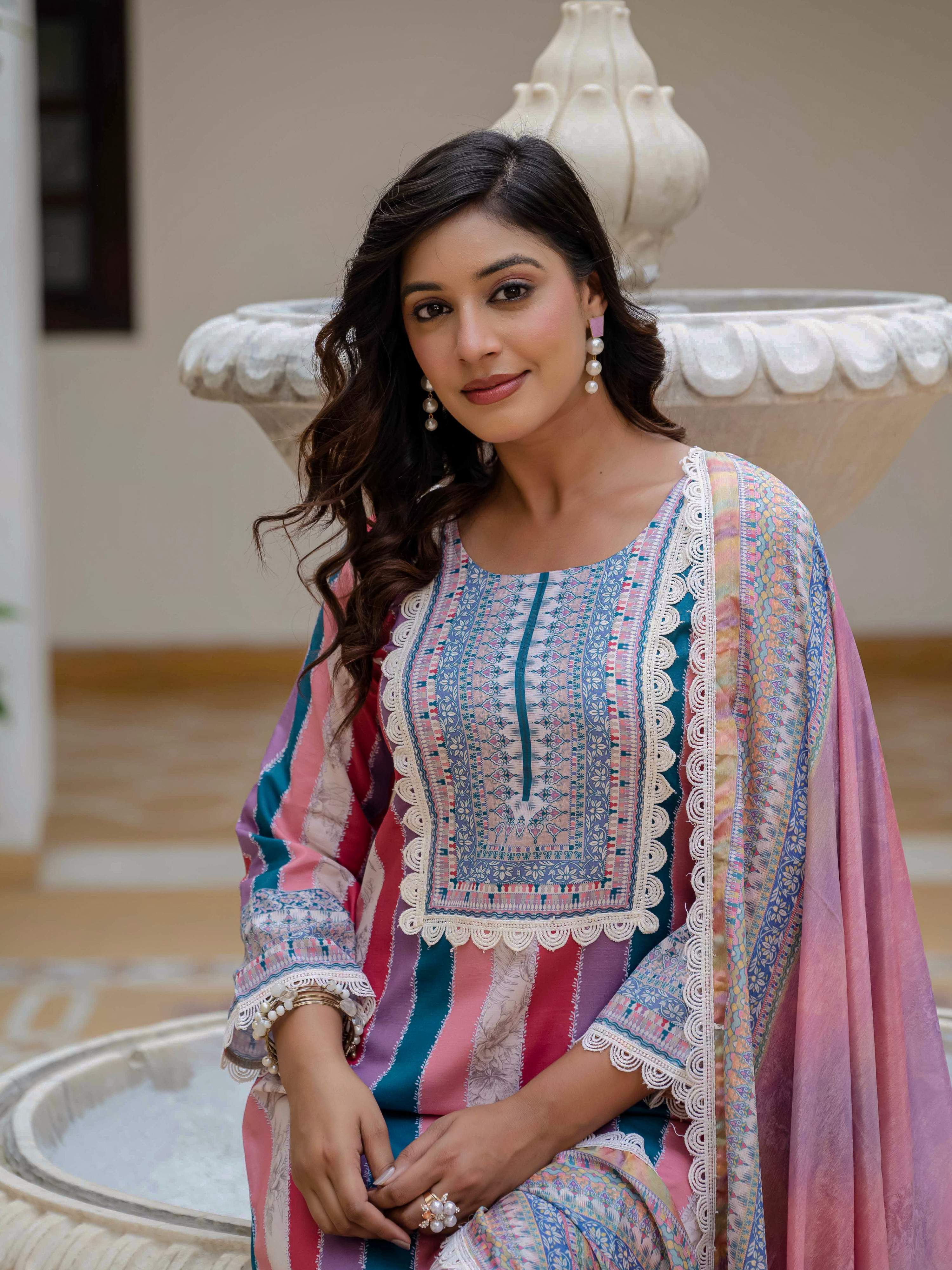 Vegaa Fashion Pink Rayon Embroidered Salwar Suit