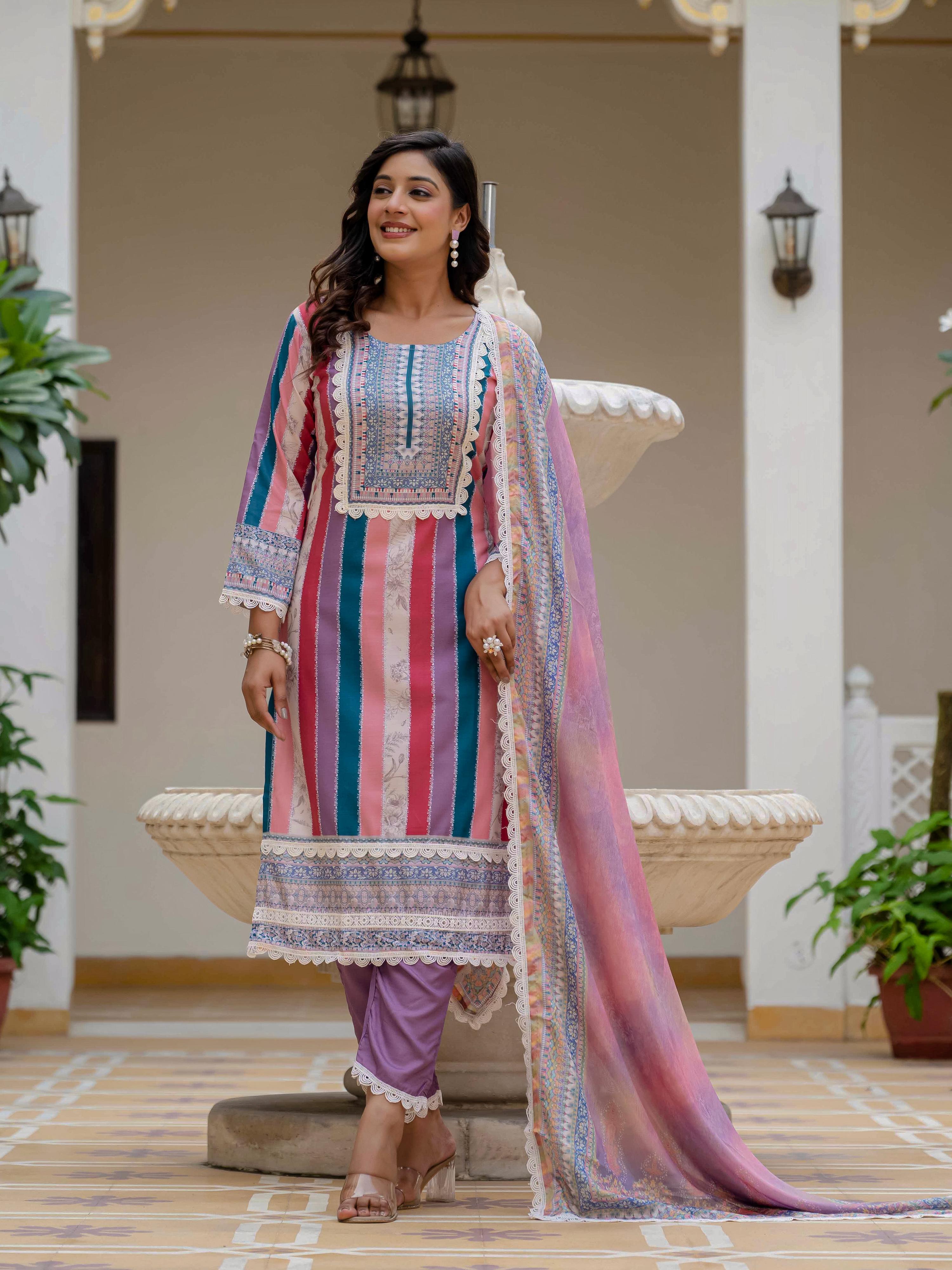 Vegaa Fashion Pink Rayon Embroidered Salwar Suit