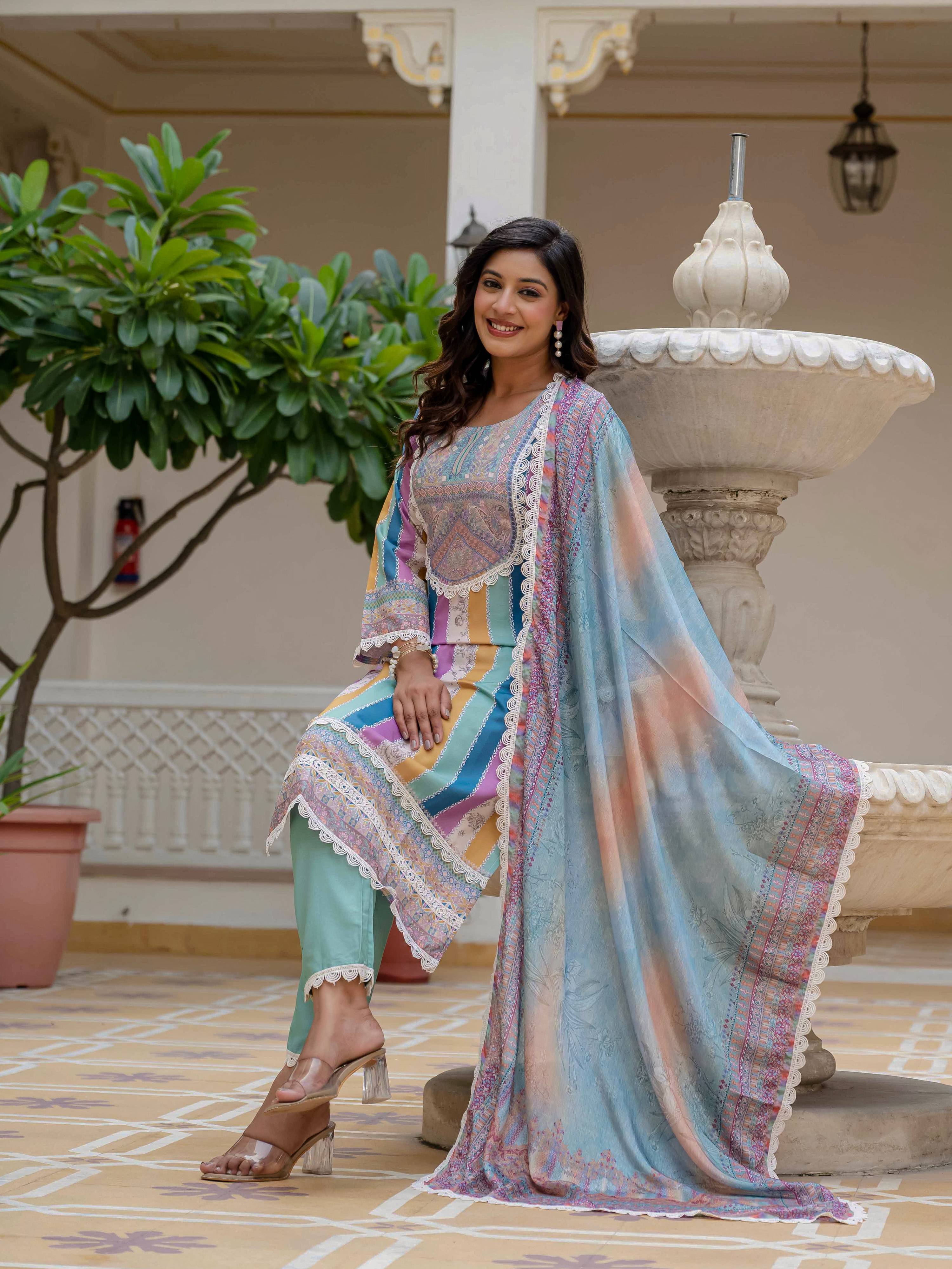 Vegaa Fashion Sky Blue Rayon Embroidered Salwar Suit