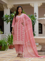 Thumbnail for Vegaa Fashion Light Pink Roman Silk Embroidered Salwar Suit