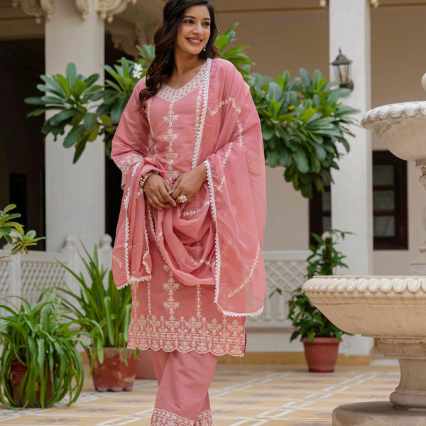 Vegaa Fashion Light Pink Roman Silk Embroidered Salwar Suit - Distacart