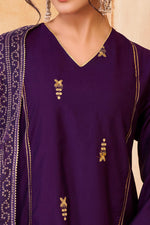 Thumbnail for BulBul Preet Chanderi Purple Kurta Set with Dupatta