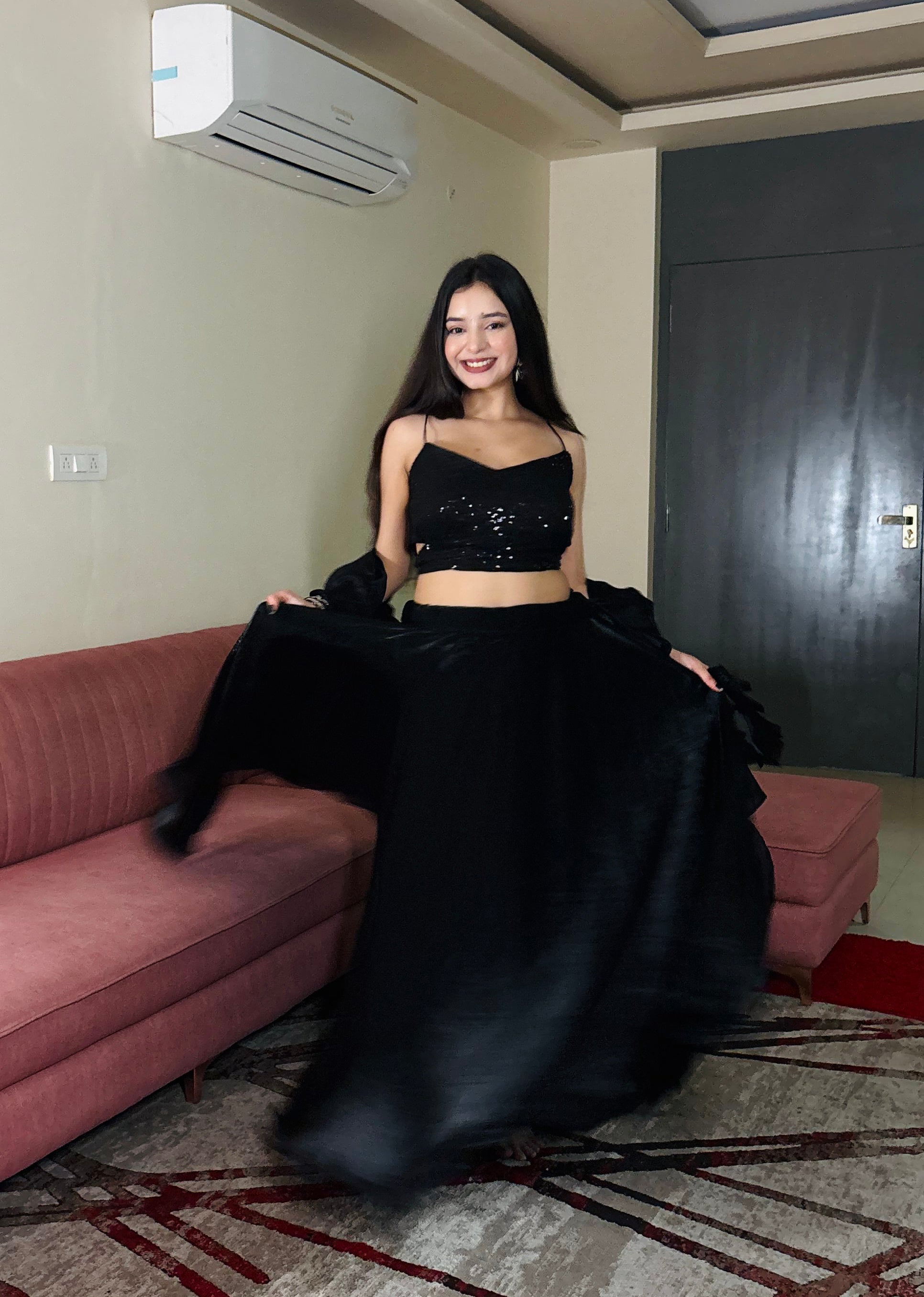 Lorenvalley Fashion Black Fendy Satin crush with Plain Lehenga Choli with Dupatta