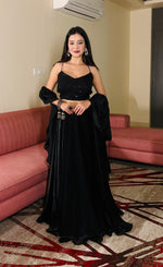 Thumbnail for Lorenvalley Fashion Black Fendy Satin crush with Plain Lehenga Choli with Dupatta
