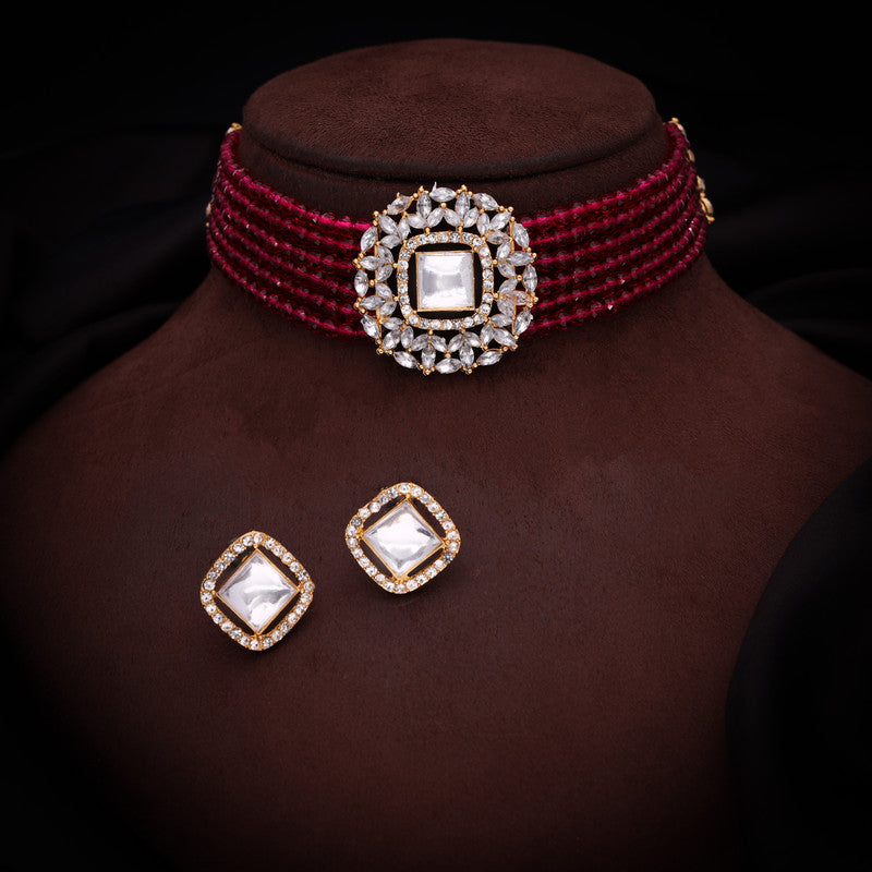 Tehzeeb Creations Brass Gold-Polished Gold, Red, White Jewel Set   - Distacart