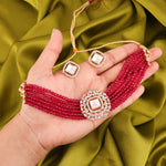 Thumbnail for Tehzeeb Creations Brass Gold-Polished Gold, Red, White Jewel Set   - Distacart